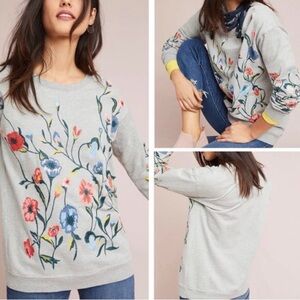 Sundry Gray Embroidered Floral Sweatshirt Small Women’s